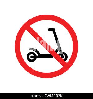 Aucune icône de scooter. Panneau « No Kick Scooter ». Pas de scooter ou E-Bike sur le trottoir. Le panneau d'interdiction du cercle rouge. Accès interdit. Symbole d'interdiction Illustration de Vecteur