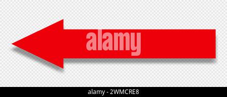 L'icône rouge est une longue flèche pleine pointant vers la gauche, vers l'arrière sur un fond transparent. Illustration de Vecteur