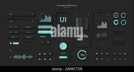 Eléments d'interface utilisateur pour une application mobile en noir. Illustration de Vecteur