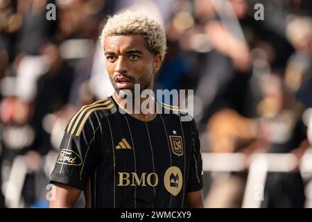 Le milieu de terrain du LAFC Timothy Tillman (11 ans) lors d’un match de la MLS contre les Seattle Sounders, le samedi 24 février 2022, au BMO Stadium, à Los Angeles, Banque D'Images