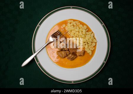 Goulash de veau ou Kalbsgulasch avec sauce à la crème paprika et boulettes Banque D'Images