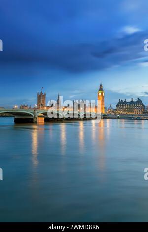 Londres, Royaume-Uni ; 26 février 2024 - vue du pont de Westminster, Big Ben et des chambres du Parlement, Londres, Royaume-Uni Banque D'Images