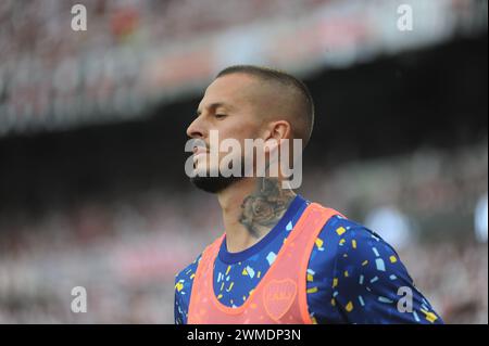 Buenos Aires, Argentine, 25 février 2024. Dario Benedetto lors du match entre River plate et Boca Juniors. Crédit : Workphotoagencia/Alamy Live News Banque D'Images