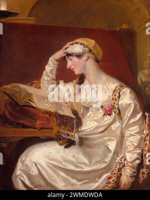 Sir Thomas Lawrence, Isabella Wolff, 1803/15 - Une dame pensive ornée d'une robe de luxe et turban contemple une image, évoquant la sagesse classique et l'introspection sereine Banque D'Images