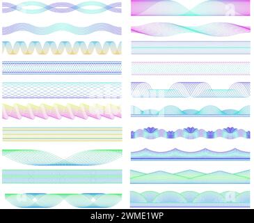 Séparateurs guillochés sans soudure. Motifs d'onde colorés et lignes de spirographe éléments décoratifs ensemble vectoriel Illustration de Vecteur