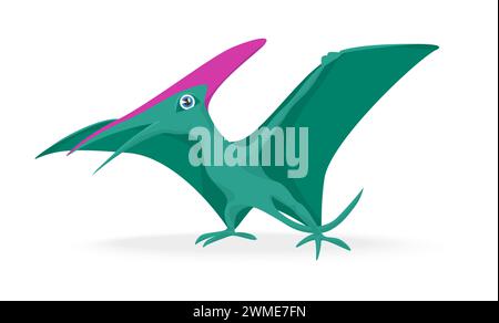 Mignon dinosaure de bébé vert, adorable illustration vectorielle volante préhistorique de Pteranodon Illustration de Vecteur