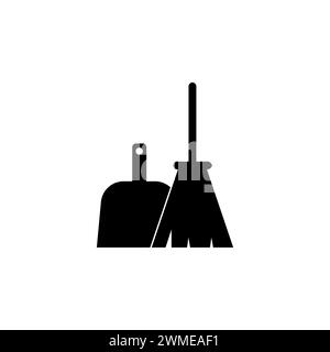Icône de vecteur plat balai et Scoop. Symbole solide simple isolé sur fond blanc Illustration de Vecteur