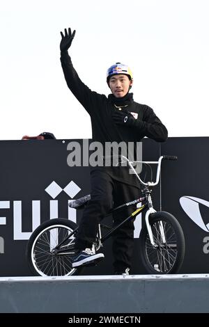 Kanagawa, Japon. Crédit : MATSUO. 24 février 2024. RIM Nakamura (JPN) BMX : Enoshima Wave Fest UCI BMX Freestyle Park & Flatland World Cup à Enoshima à Kanagawa, Japon. Crédit : MATSUO .K/AFLO SPORT/Alamy Live News Banque D'Images