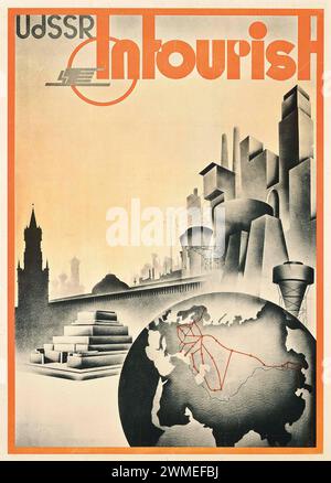 Affiche de voyage Intourist pour l'URSS (UdSSR en allemand) années 1930 Banque D'Images