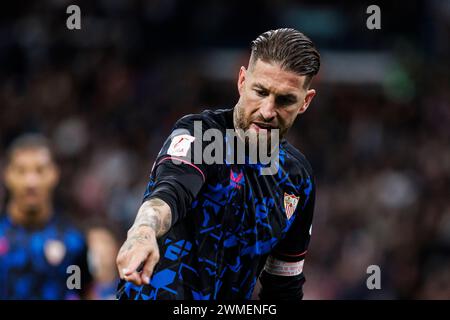 Madrid, Espagne. 25 février 2024. Estadio Santiago Bernabéu Madrid, Espagne - février 25 : Sergio Ramos de Sevilla gestes lors du match de football de la Liga entre le Real Madrid et le Sevilla FC à l'Estadio Santiago Bernabéu à Madrid, Espagne. (Photo de Maria de Gracia Jiménez/Sports Press photo) MM (Eurasia Sport images/SPP) crédit : SPP Sport Press photo. /Alamy Live News Banque D'Images