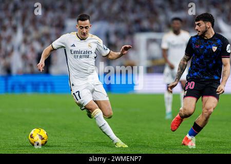 Madrid, Espagne. 25 février 2024. Estadio Santiago Bernabéu Madrid, Espagne - février 25 : Lucas Vazquez du Real Madrid (l) est poursuivi par Isaac Romero de Sevilla (R) lors du match de football de la Liga entre le Real Madrid et le Sevilla FC à l'Estadio Santiago Bernabéu à Madrid, Espagne. (Photo de Maria de Gracia Jiménez/Sports Press photo) MM (Eurasia Sport images/SPP) crédit : SPP Sport Press photo. /Alamy Live News Banque D'Images