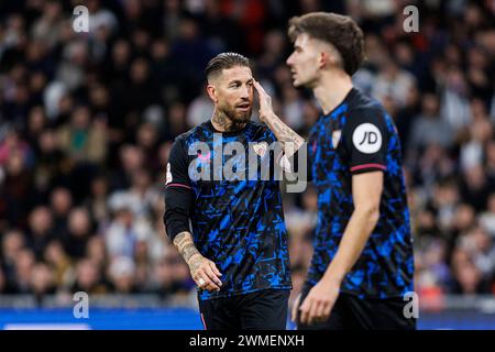 Madrid, Espagne. 25 février 2024. Estadio Santiago Bernabéu Madrid, Espagne - février 25 : Sergio Ramos de Sevilla gestes lors du match de football de la Liga entre le Real Madrid et le Sevilla FC à l'Estadio Santiago Bernabéu à Madrid, Espagne. (Photo de Maria de Gracia Jiménez/Sports Press photo) MM (Eurasia Sport images/SPP) crédit : SPP Sport Press photo. /Alamy Live News Banque D'Images