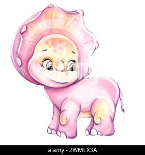 Aquarelle dinosaure Dino famille maman Clipart, isolé pour la décoration, autocollants, impressions avec des animaux historiques. Isolé Banque D'Images