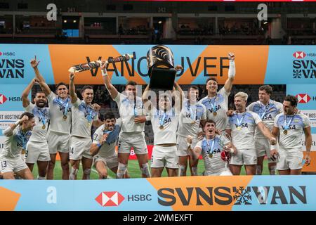 Vancouver, Vancouver, C.-B., Canada. 25 février 2024. L'équipe masculine Argentine célèbre sa victoire aux HSBC World Rugby Sevens Series 2024 au BC place Stadium le 25 février 2024 à Vancouver, Canada. (Photo de Tomaz Jr/PxImages) (crédit image : © Tomaz Jr/PX Imagens via ZUMA Press Wire) USAGE ÉDITORIAL SEULEMENT! Non destiné à UN USAGE commercial ! Crédit : ZUMA Press, Inc/Alamy Live News Banque D'Images