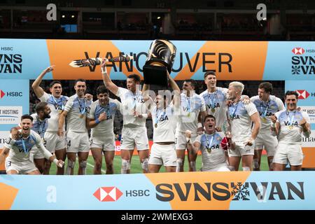 Vancouver, Vancouver, C.-B., Canada. 25 février 2024. L'équipe masculine Argentine célèbre sa victoire aux HSBC World Rugby Sevens Series 2024 au BC place Stadium le 25 février 2024 à Vancouver, Canada. (Photo de Tomaz Jr/PxImages) (crédit image : © Tomaz Jr/PX Imagens via ZUMA Press Wire) USAGE ÉDITORIAL SEULEMENT! Non destiné à UN USAGE commercial ! Crédit : ZUMA Press, Inc/Alamy Live News Banque D'Images