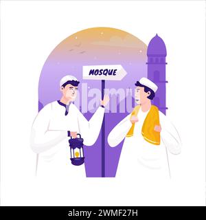 Un musulman invite d'autres pour le culte à l'illustration de mosquée Illustration de Vecteur