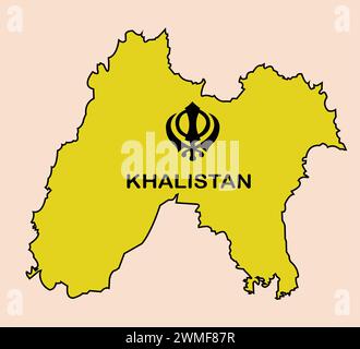 La carte du Khalistan, Une vision de souveraineté et d'identité, Punjab Uni Illustration de Vecteur