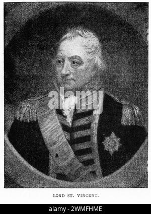 Portrait de l'amiral de la flotte John Jervis, 1er comte de Saint-Vincent (1735 – 1823) amiral de la Royal Navy et député du Royaume-Uni. Jervis sert pendant la seconde moitié du XVIIIe siècle et jusqu'au XIXe, et est un commandant actif pendant la guerre de sept ans, la guerre d'indépendance américaine, la guerre d'indépendance française et les guerres napoléoniennes. Il est surtout connu pour sa victoire à la bataille du cap Saint-Vincent en 1797, dont il a gagné ses titres, et en tant que patron de Horatio Nelson. Banque D'Images