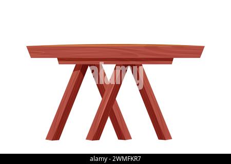 Table de pique-nique meubles en bois, bureau en bois avec jambe, construction rustique dans le style de dessin animé isolé sur fond blanc. Table basse texturée en bois comique. Illustration vectorielle Illustration de Vecteur