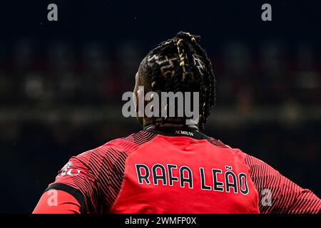 Milan, Italie, le 25 février 2024. L'attaquant portugais n°10 de l'AC Milan Rafael Leao en action lors du match de football italien Serie A entre l'AC Milan et Atalanta au stade San Siro de Milan, Italie, le 25 février 2024 crédit : Piero Cruciatti/Alamy Live News Banque D'Images