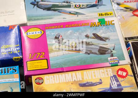 Kit d'avion modèle en boîte exposé aux enchères, UK Hawker Hurricane Mk 11C. Banque D'Images