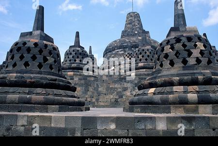 Borobudur ou Barabudur est un temple bouddhiste Mahayana du VIIe siècle.Magelang, Java, Indonésie. Banque D'Images