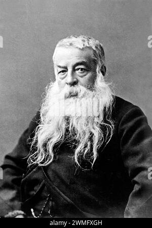 Portrait d'Ernest Meissonier ou Jean-Louis-Ernest Meissonier (1815-1891), peintre et sculpteur classique français, avec une longue barbe fluide. Vintage photo c1880 Banque D'Images