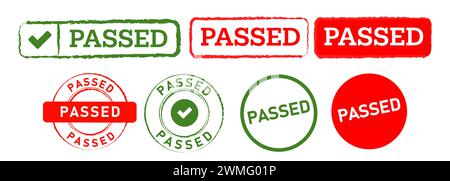 réussite du processus d'approbation de l'étiquette de confirmation de l'étiquette de couleur verte et rouge, cercle rectangle Illustration de Vecteur