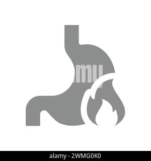 Icône de vecteur d'estomac et de reflux. Maladie gastro-oesophagienne avec symbole de flamme. Illustration de Vecteur