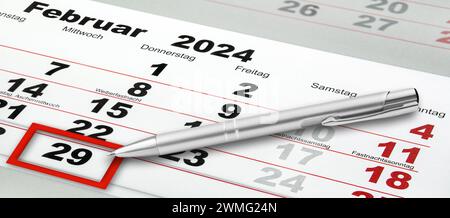 Calendrier allemand 2024 février 29 mardi mercredi jeudi vendredi samedi dimanche Banque D'Images