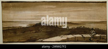 Claude Lorrain, Panorama du Sasso, peinture de paysage à l'aquarelle et à la gouache sur plume et encre, 1649-1655 Banque D'Images