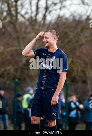 Halmstad, Suède. 25 février 2024. Joel Allansson (6 ans) de Halmstad BK vu lors du match de la Svenska Cup entre Halmstads BK et Trelleborgs FF au Sondrums IP à Halmstad. (Crédit photo : Gonzales photo/Alamy Live News Banque D'Images