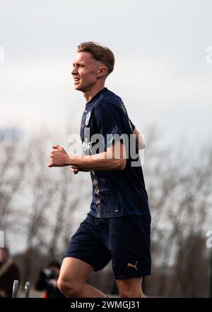 Halmstad, Suède. 25 février 2024. Erik Ahlstrand (10 ans) de Halmstad BK vu lors du match de la Svenska Cup entre Halmstads BK et Trelleborgs FF au Sondrums IP à Halmstad. (Crédit photo : Gonzales photo/Alamy Live News Banque D'Images