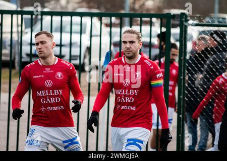 Halmstad, Suède. 25 février 2024. Charlie Weberg (R) de Trelleborgs FF vu lors du match de la Svenska Cup entre Halmstads BK et Trelleborgs FF au Sondrums IP à Halmstad. (Crédit photo : Gonzales photo/Alamy Live News Banque D'Images