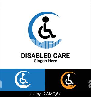 Disabled Care logo Design icône illustration élément de symbole de signe vectoriel isolé. Les personnes handicapées passionnées soutiennent la Journée internationale. Fauteuil roulant l Illustration de Vecteur