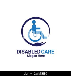 Disabled Care logo Design icône illustration élément de symbole de signe vectoriel isolé. Les personnes handicapées passionnées soutiennent la Journée internationale. Fauteuil roulant l Illustration de Vecteur