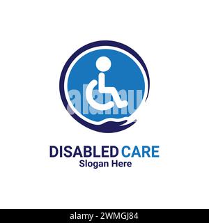 Disabled Care logo Design icône illustration élément de symbole de signe vectoriel isolé. Les personnes handicapées passionnées soutiennent la Journée internationale. Fauteuil roulant l Illustration de Vecteur