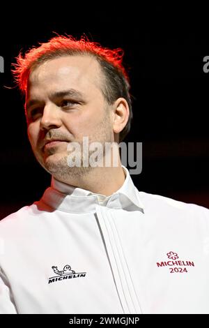 Anvers, Belgique. 26 février 2024. Davy Devlieghere, Chef du restaurant Julien photographié lors de la présentation de la nouvelle édition du guide Michelin 2024 des restaurants et hôtels pour la Belgique et le Luxembourg, à Anvers, lundi 26 février 2024. BELGA PHOTO DIRK WAEM crédit : Belga News Agency/Alamy Live News Banque D'Images