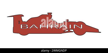 Silhouette d'un racecare trypique sur fond blanc avec le texte Bahreïn et aux couleurs du drapeau national de Bahreïn Illustration de Vecteur