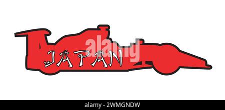 Silhouette d'une voiture de course trypique de sport automobile sur fond blanc avec le texte Arabie saoudite et aux couleurs du drapeau national avec un drapeau Illustration de Vecteur