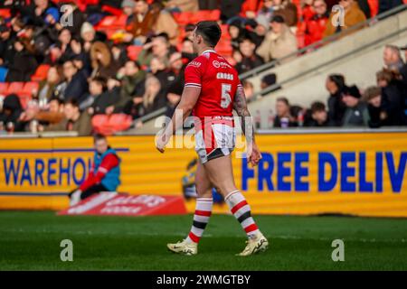 Deon Cross pendant le match. Salford Red Devils vs Castleford Tigers Betfred Super League Round 2, Salford Community Stadium, 25 février 2024. Crédit : James Giblin/Alamy Live News Banque D'Images