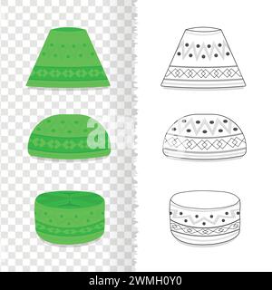 Chapeau de prière pour hommes islamiques de couleur verte plate avec illustration vectorielle d'art au trait Illustration de Vecteur