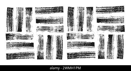 Groupe de flèches et de cadres à la craie. Lignes de charbon noir dessinées à la main pour les diagrammes de griodle. Dessin de marqueur de pinceau sec de crayon vectoriel. Main levée différente wi Illustration de Vecteur