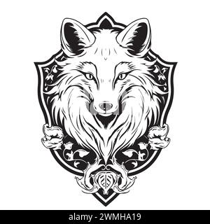 Fox Shied illustration vectorielle dessin logo croquis noir et blanc Illustration de Vecteur