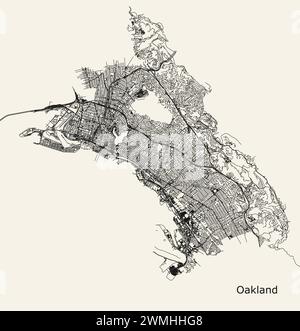 Carte routière de ville vectorielle d'Oakland Californie États-Unis Illustration de Vecteur