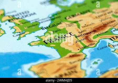 Carte du monde de l'europe, France en gros plan Banque D'Images