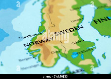 carte du monde de l'europe, de la norvège et de la suède pays en gros plan Banque D'Images