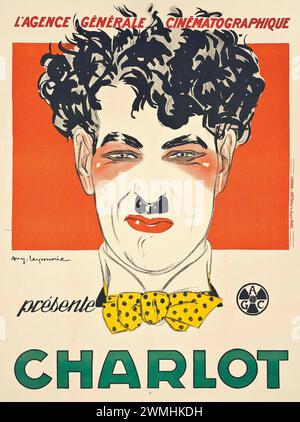 Affiche de cinéma français vintage pour Charlie Chaplin film, 'Charlot' 1918 Banque D'Images