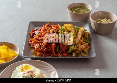 Pieds de poulet sautés, soupe de calmars, jjjamppong, tofu de porc épicé kimchi sauté boule de riz cartilage sautés plat coréen Banque D'Images