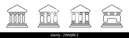 Icônes du bâtiment du théâtre avec des colonnes. Vecteur d'icône de banque d'affaires. Ensemble de symboles vectoriels linéaires de centre d'affaires. Concept de construction de paiement. Illustration de Vecteur